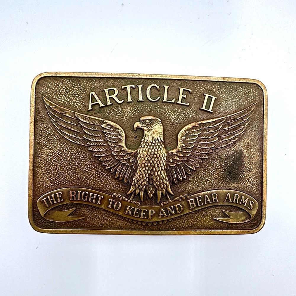 Vintage LS Brass Belt Buckle Article II Right to Keep and Bear Arms Eagle USA